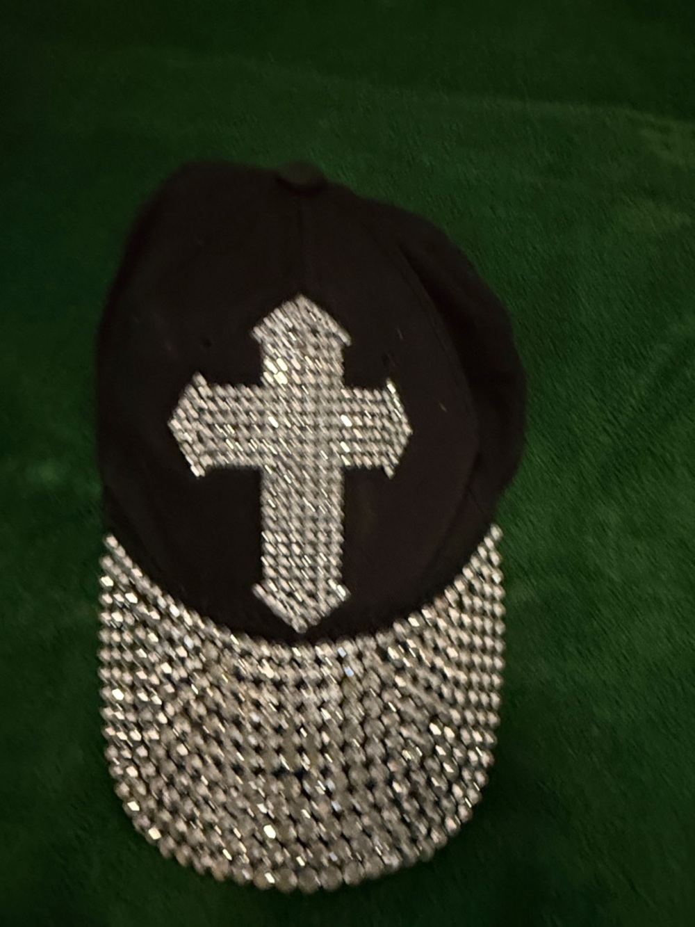 Black Crystal Cross Baseball Cap
